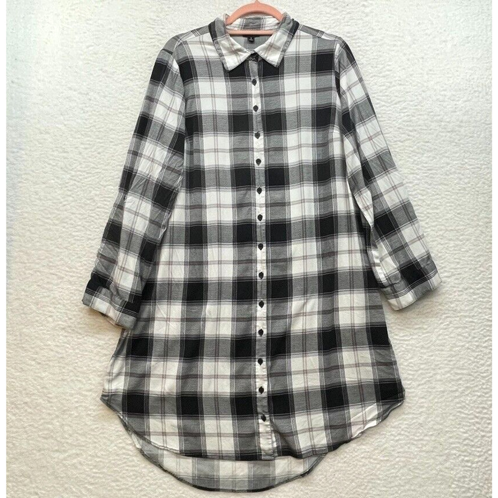 Torrid Dress Womens 1 Black White Plaid 1X Plus Shirt Button Down Cabincore Cozy